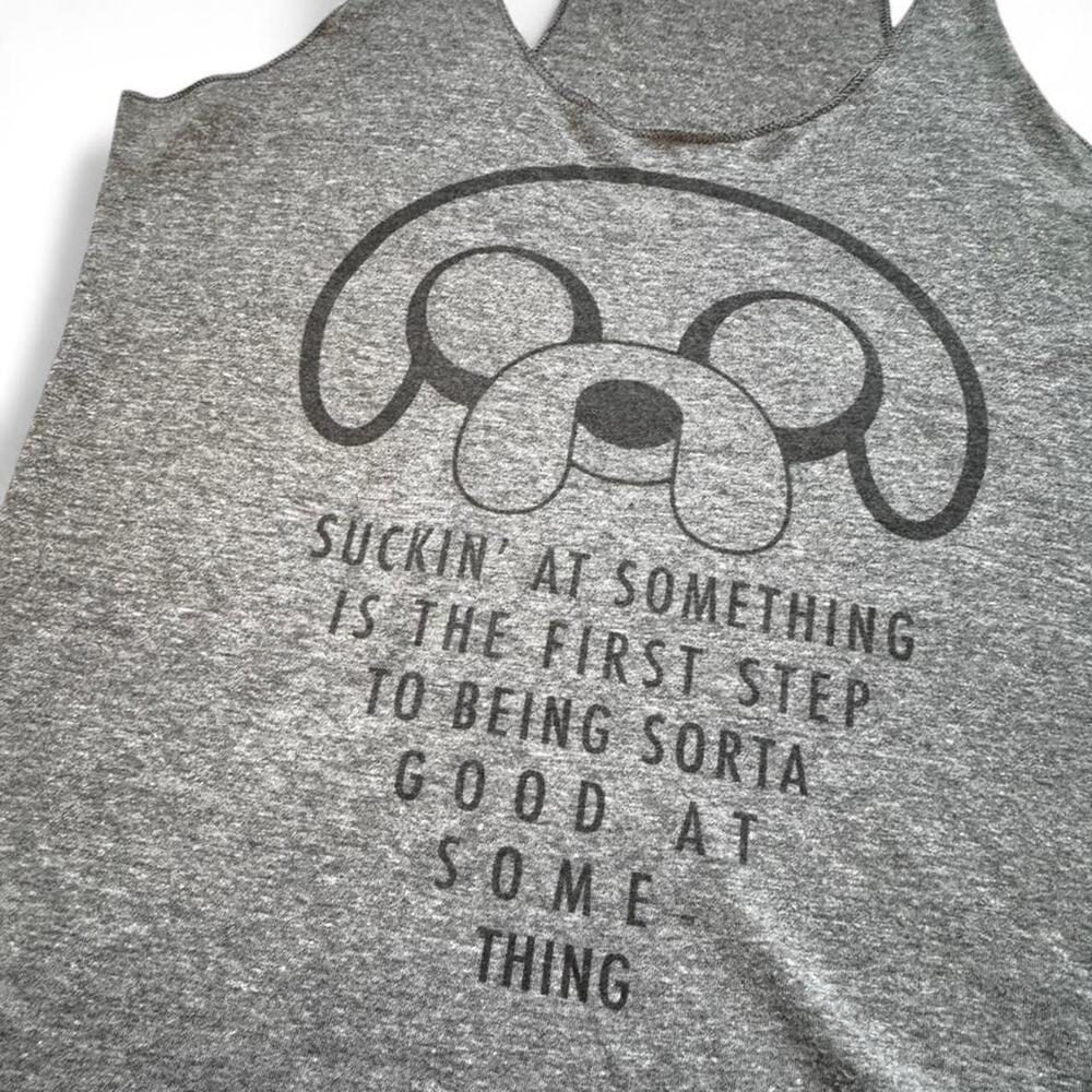Adventure Time VTG 2010s Jake the Dog Quote Heather Grey Gym Tank Top — LARGE - Picture 2 of 4